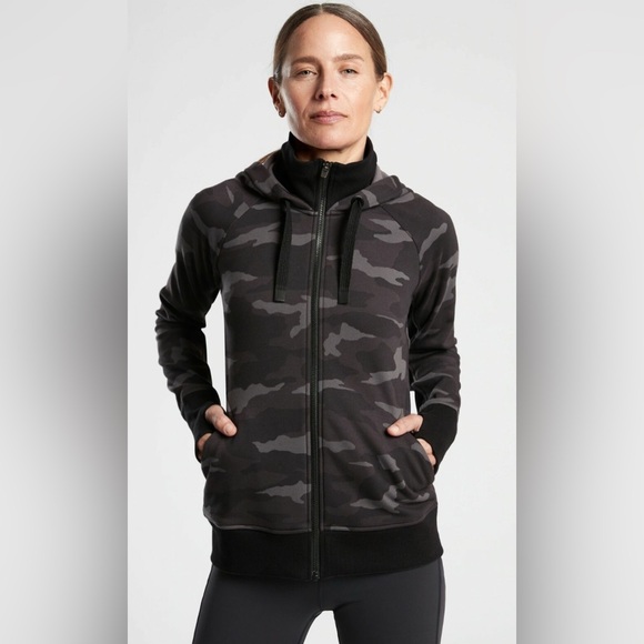 Athleta Tops - Athleta Black Camo Triumph Zip-Up Hoodie Jacket Sz XL!